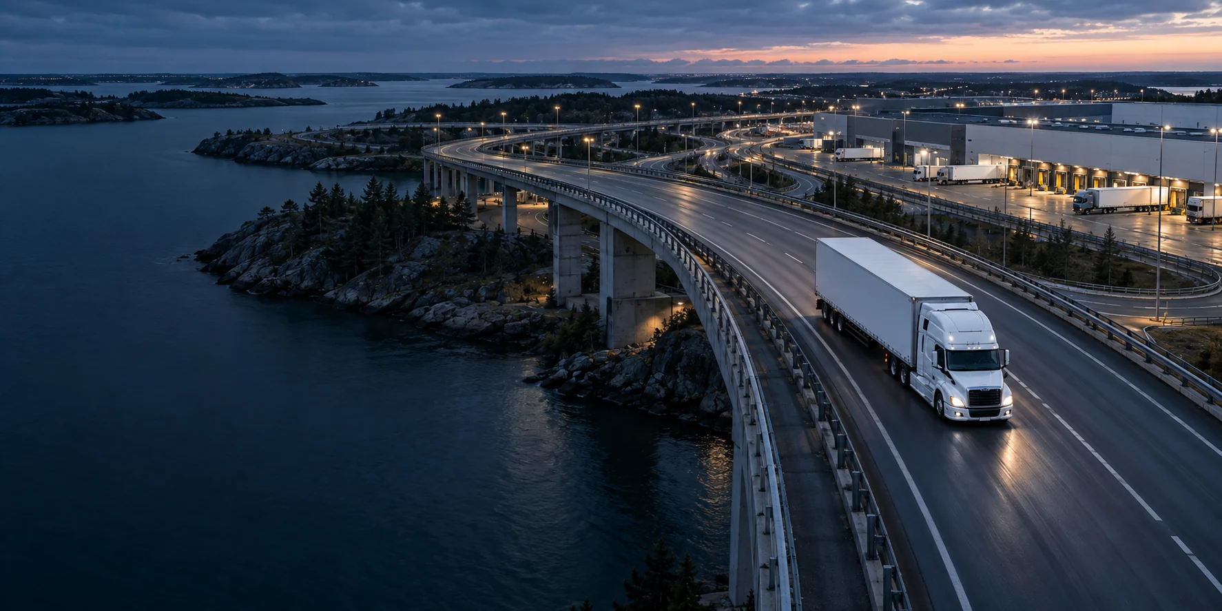Un camion sur un échangeur routier à proximité d’un centre logistique